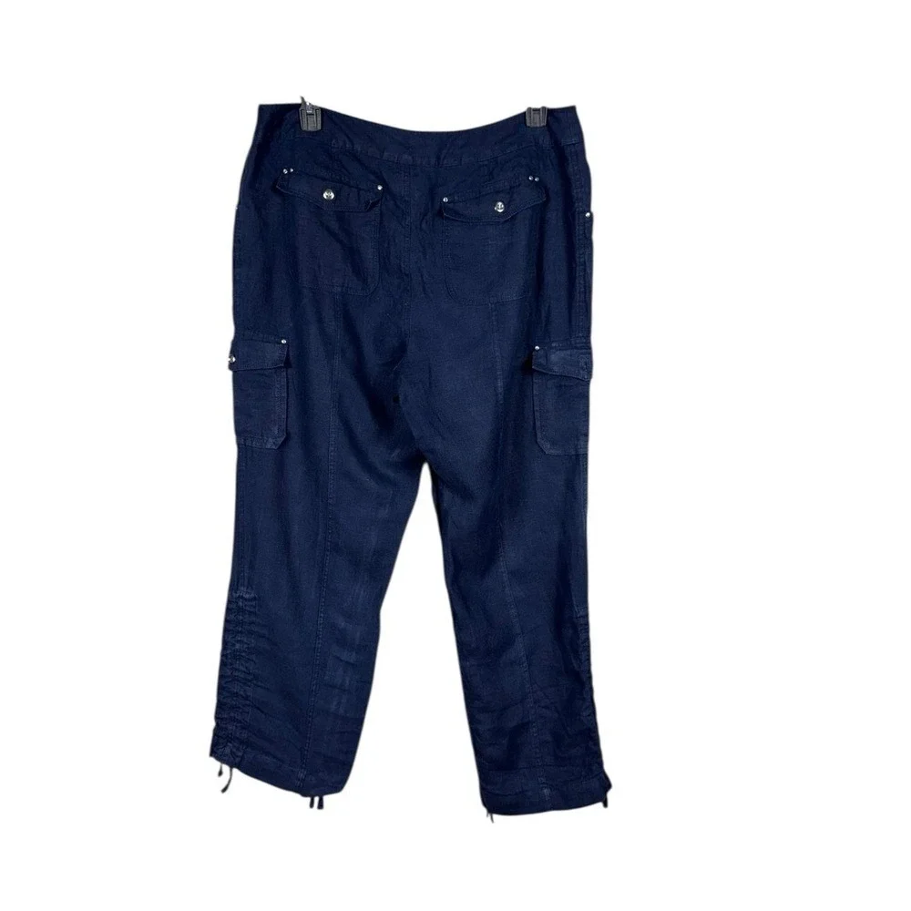 INC Wide Leg 100% Linen Pants Size 16W Beachy‎ Bohemian Lagom Minimalist Blue